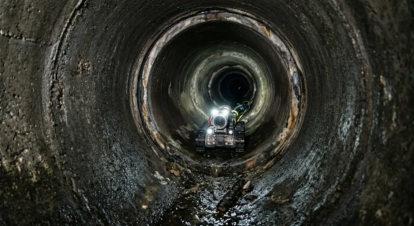 Robotic sewer camera inspecting pipe interior for Sewer Line Cleaning in Kendall West